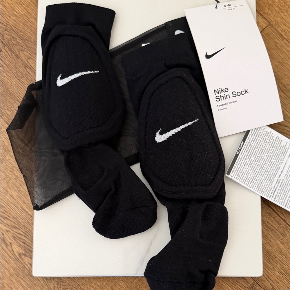 Nike Black Athletic Shin Socks with White Swoosh